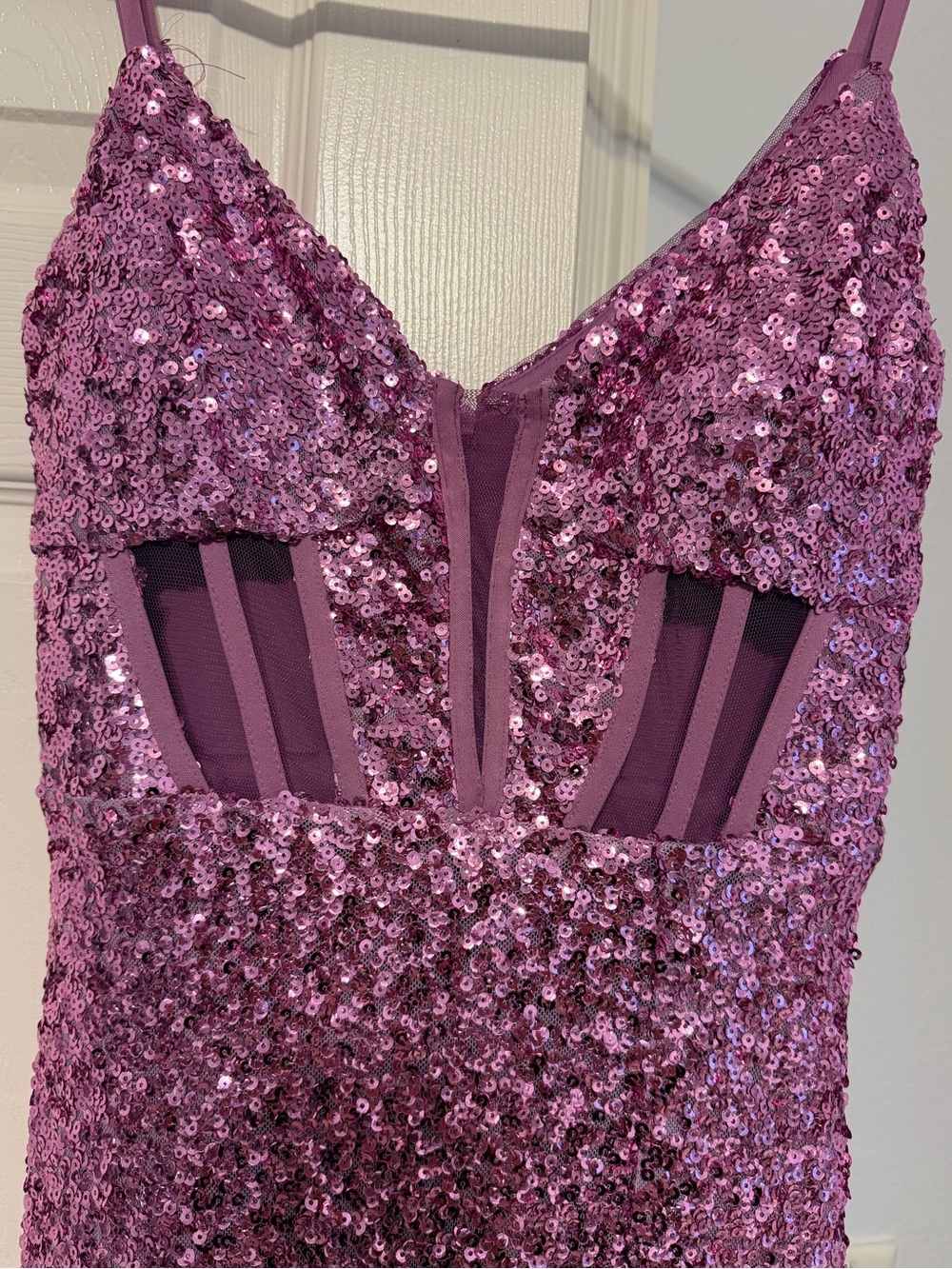 Morgan & Co. Pink Sequin Dress with Mesh Accents